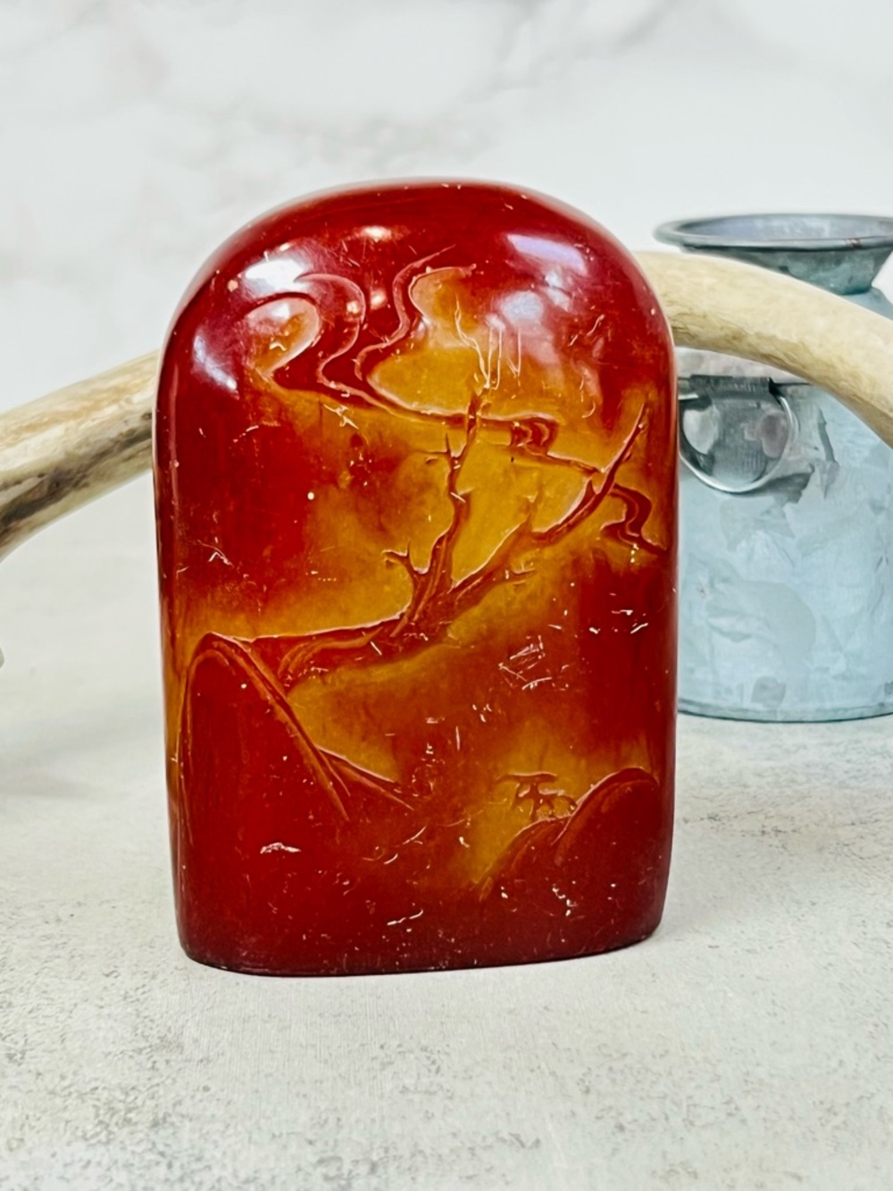 Vintage Chinese Tianhuang  SouShan Seal Red Genuine Gemstone Carving